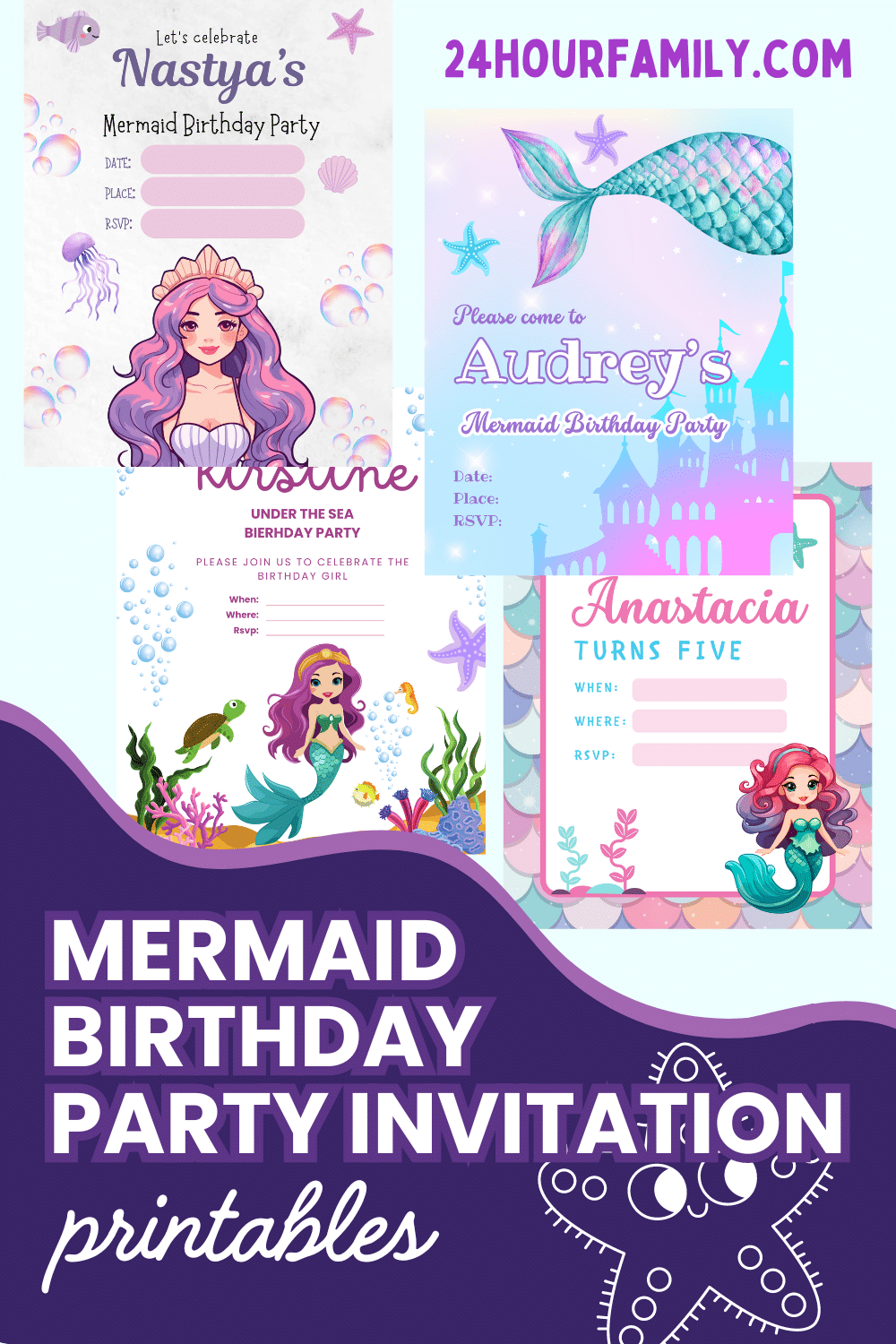 Free Printable Mermaid Birthday Party Invitations - 24hourfamily.com