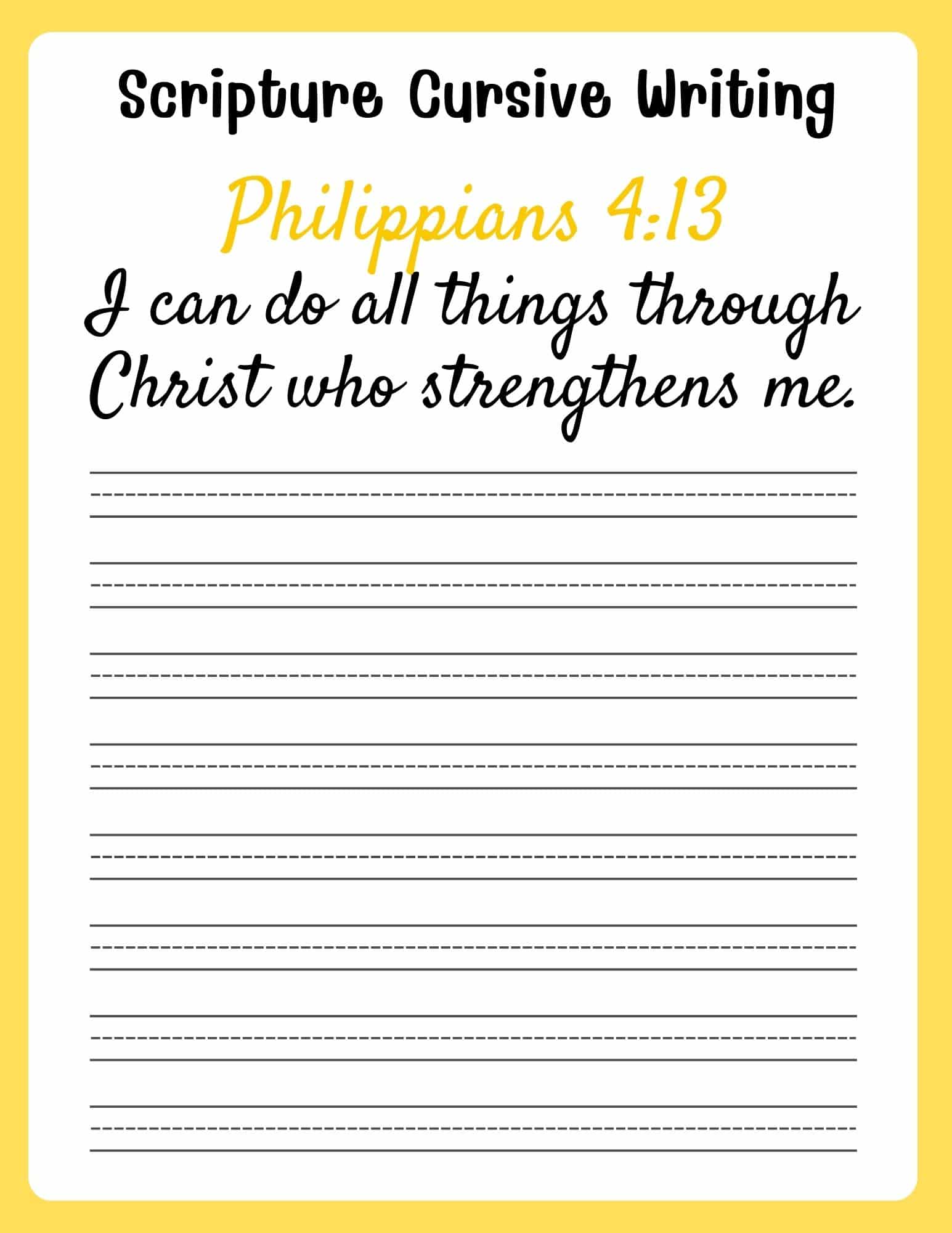 Scripture Cursive Writing Worksheets - Philippians 4:13