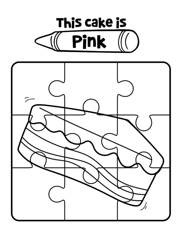 color this cake pink color puzzle worksheets for preschoolers free to print