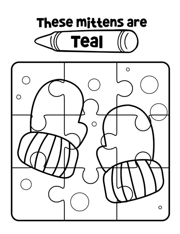 color these mittens teal color puzzle worksheets for preschoolers free to print