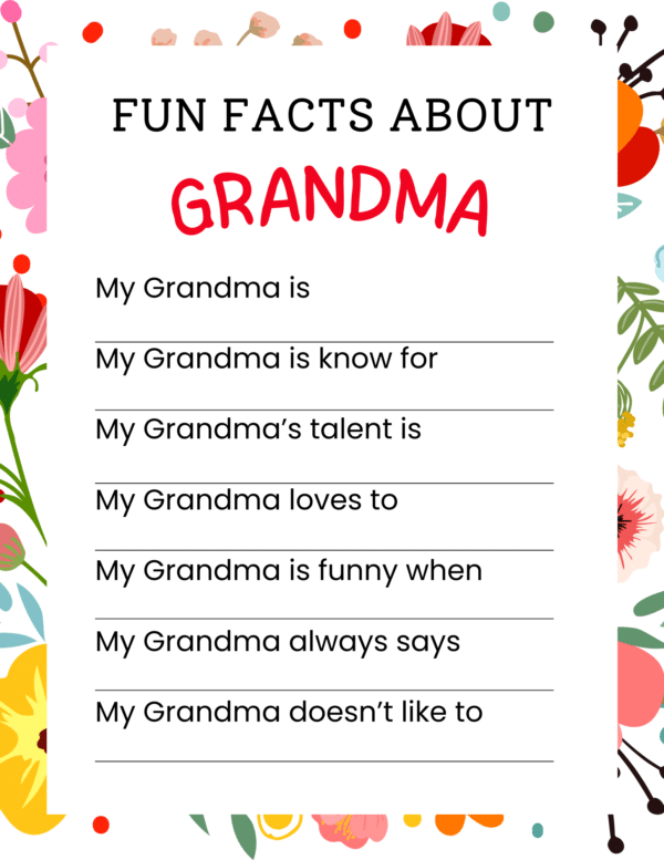 All About My Grandma printable, grandma gift, personalized card for grandma, kids craft for mother