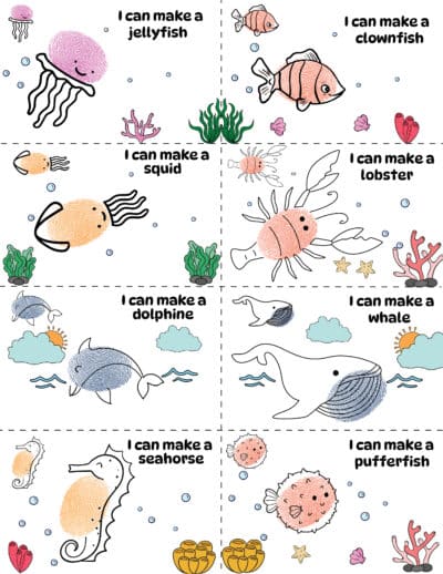 Ocean-Themed Fingerprint Art Printables (Free Template) - 24hourfamily.com