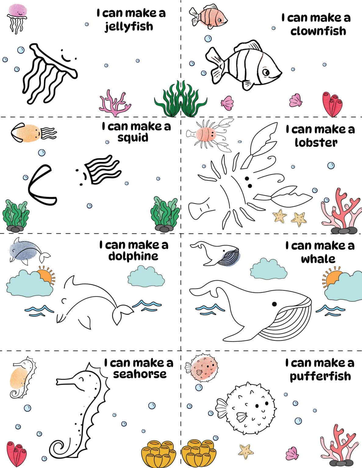 Ocean-Themed Fingerprint Art Printables (Free Template) - 24hourfamily.com