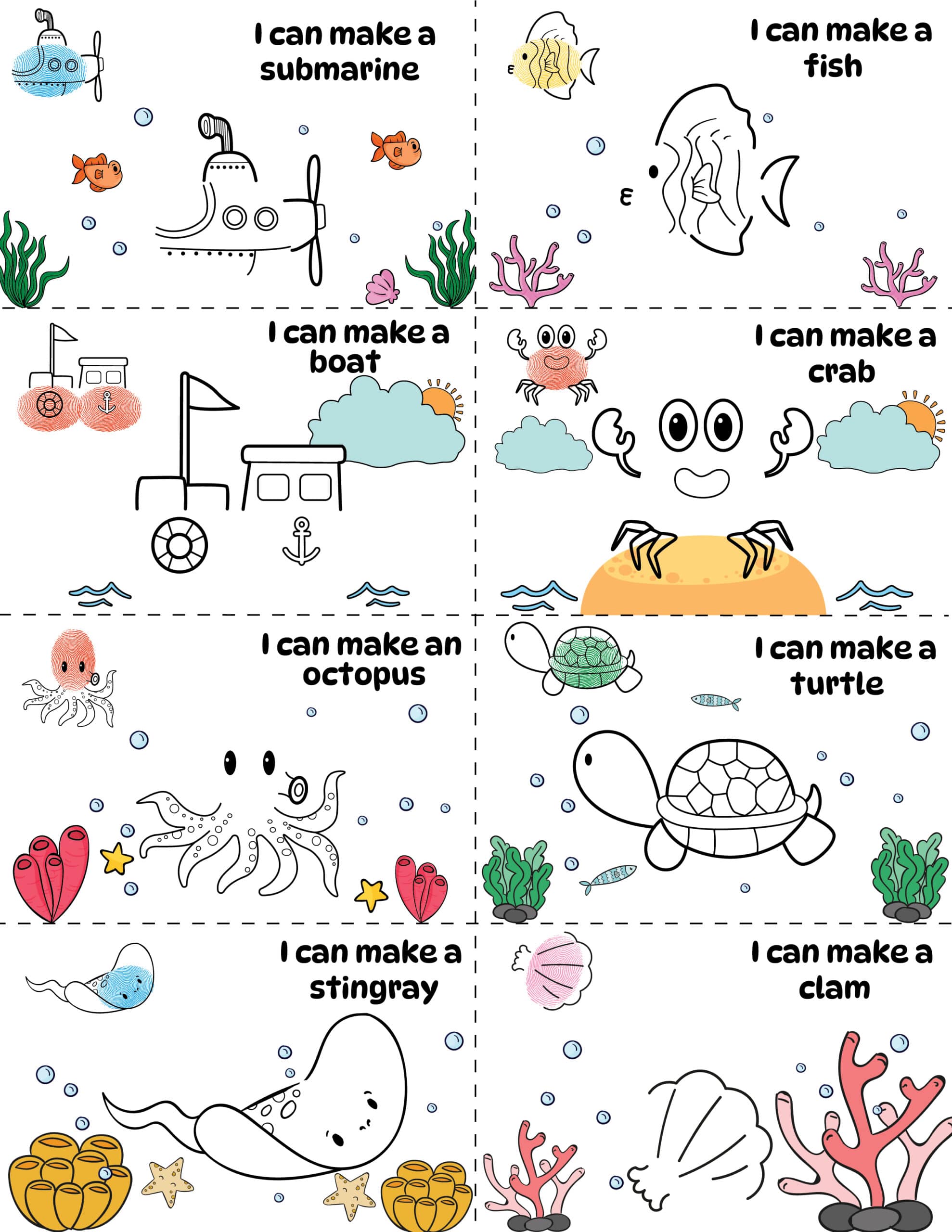 Ocean-Themed Fingerprint Art Printables (Free Template) - 24hourfamily.com