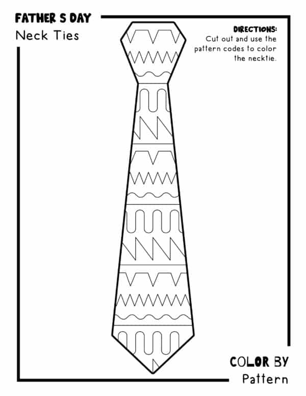 Father's Day Neck Tie Coloring Pages, Color By Pattern Activity, Colored Portions, Coloring Neck Ties, Cute Coloring, Necktie Coloring, Coloring Tie Page