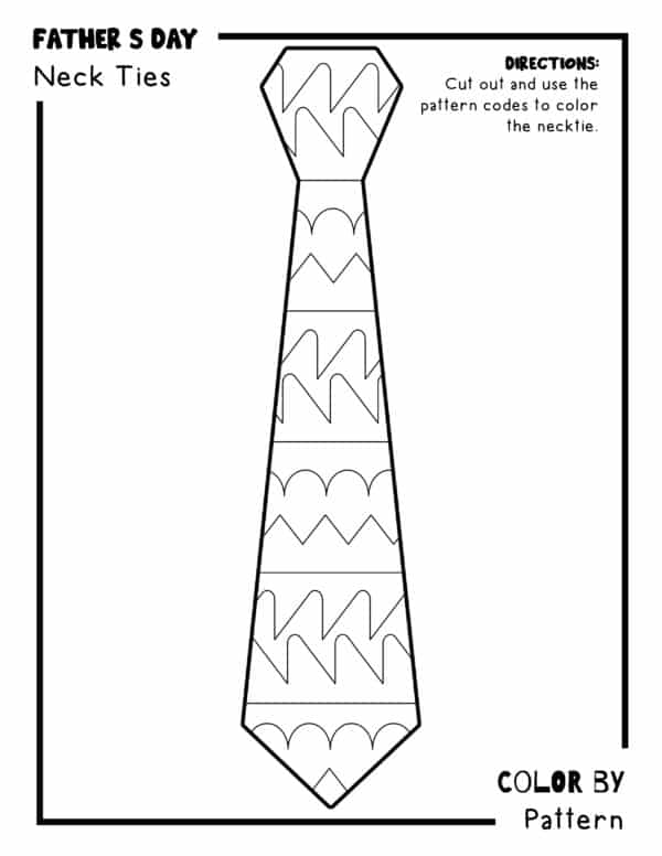Father's Day Neck Tie Coloring Pages, Color By Pattern Activity, Colored Portions, Coloring Neck Ties, Cute Coloring, Necktie Coloring, Coloring Tie Page