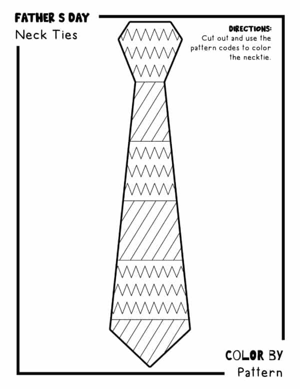 Father's Day Neck Tie Coloring Pages, Color By Pattern Activity, Colored Portions, Coloring Neck Ties, Cute Coloring, Necktie Coloring, Coloring Tie Page