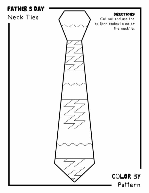 Father's Day Neck Tie Coloring Pages, Color By Pattern Activity, Colored Portions, Coloring Neck Ties, Cute Coloring, Necktie Coloring, Coloring Tie Page