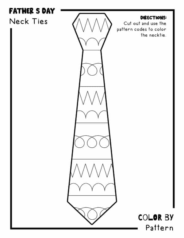 Father's Day Neck Tie Coloring Pages, Color By Pattern Activity, Colored Portions, Coloring Neck Ties, Cute Coloring, Necktie Coloring, Coloring Tie Page