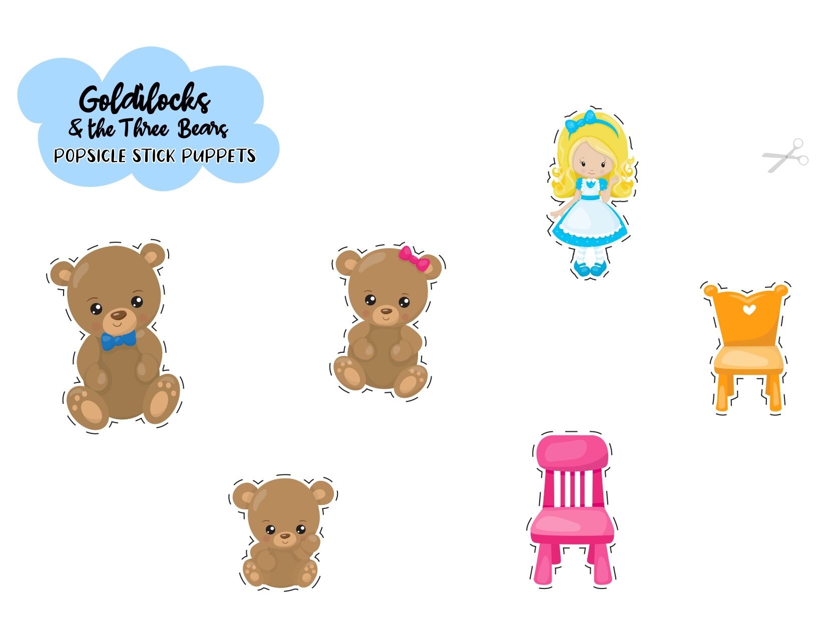 Goldilocks and the 3 bears popsicle puppets