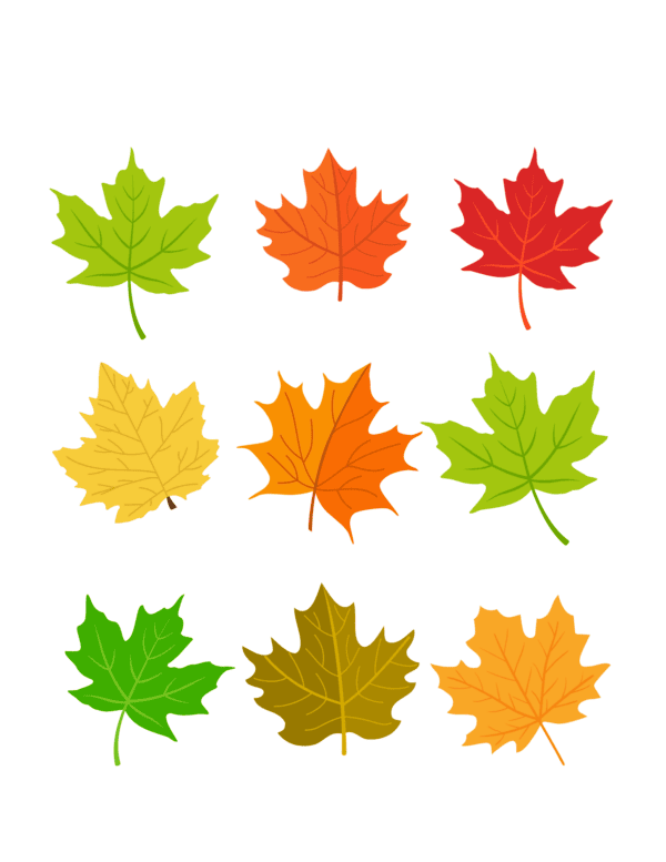 The image shows colorful autumn leaves that are meant to be cut out, filled in with things you are thankful for, and then attached to the tree
