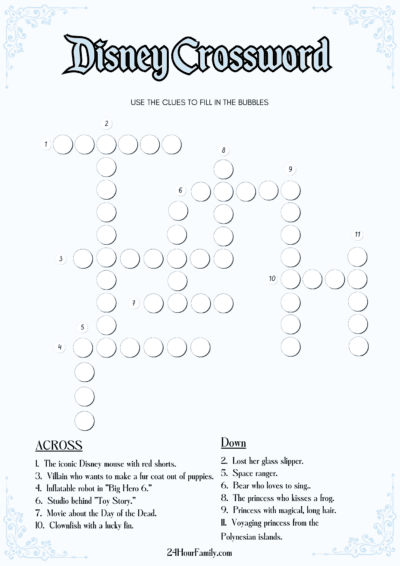 Disney Crossword Puzzle (Free Printable Game) - 24hourfamily.com