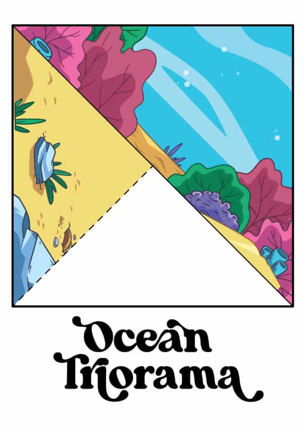Printable ocean scene triorama with vibrant marine life illustrations