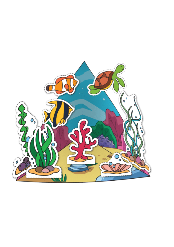 Underwater-themed triorama template for kids' crafts and activities