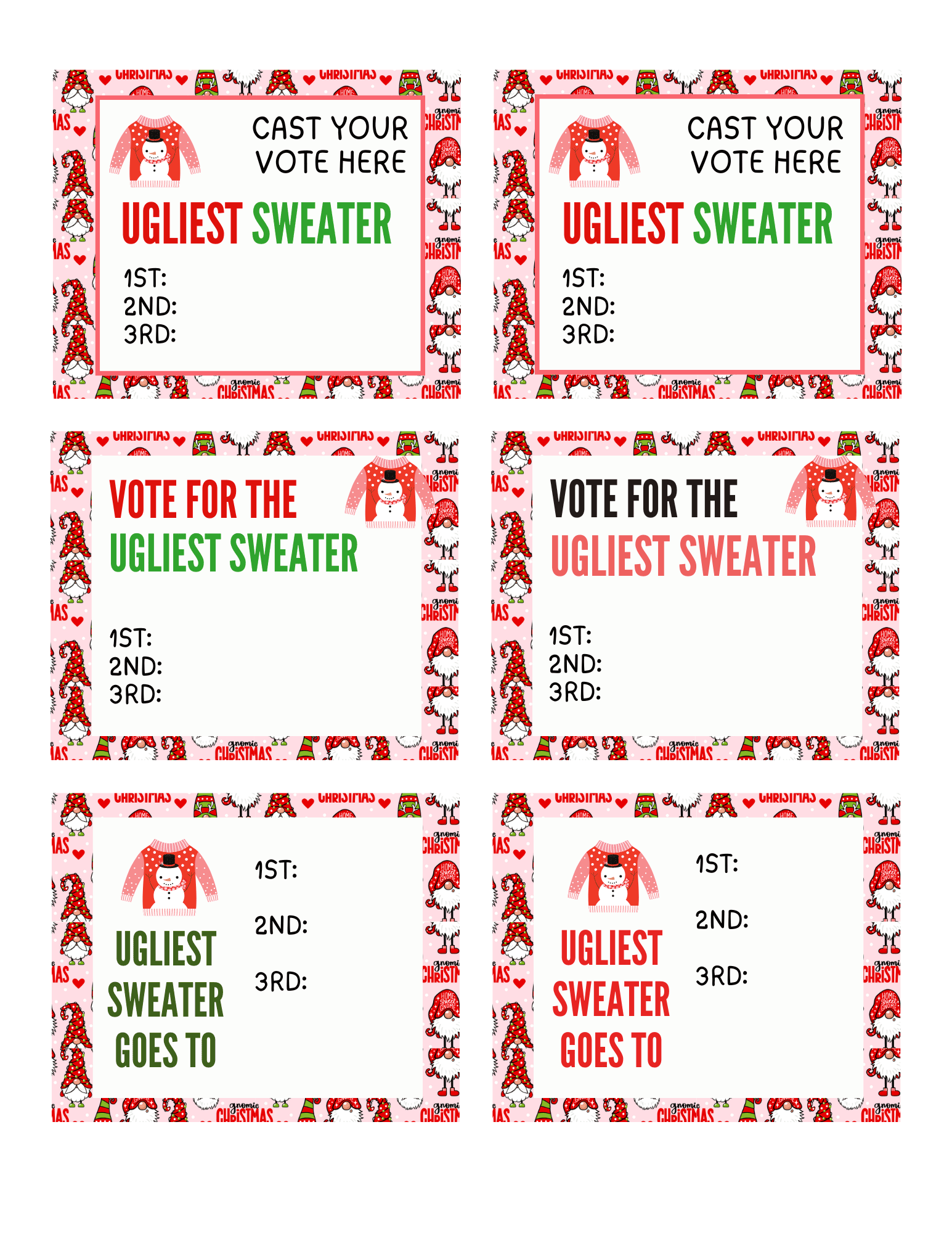 Ugly Christmas Sweater Voting Ballots (Free to Print) - 24hourfamily.com