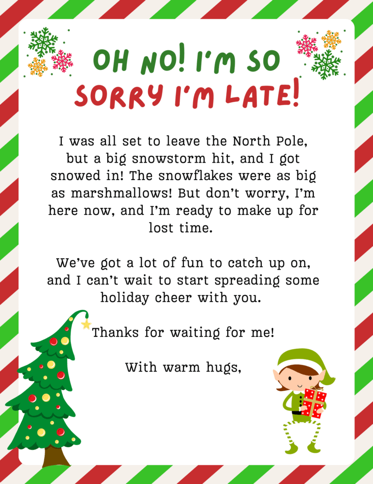 Elf on the Shelf Late Arrival Letter (Free Printable) - 24hourfamily.com