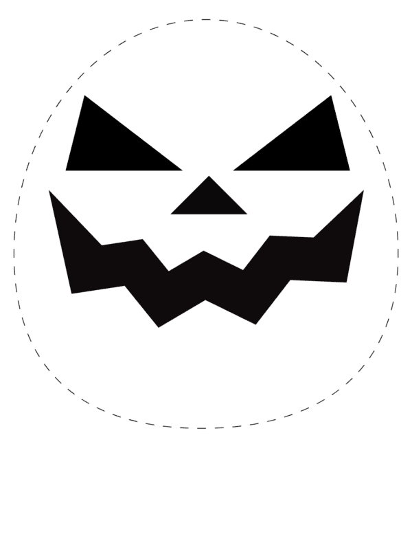 A black and white slanted triangular eyes and a jagged mouth pumpkin stencil