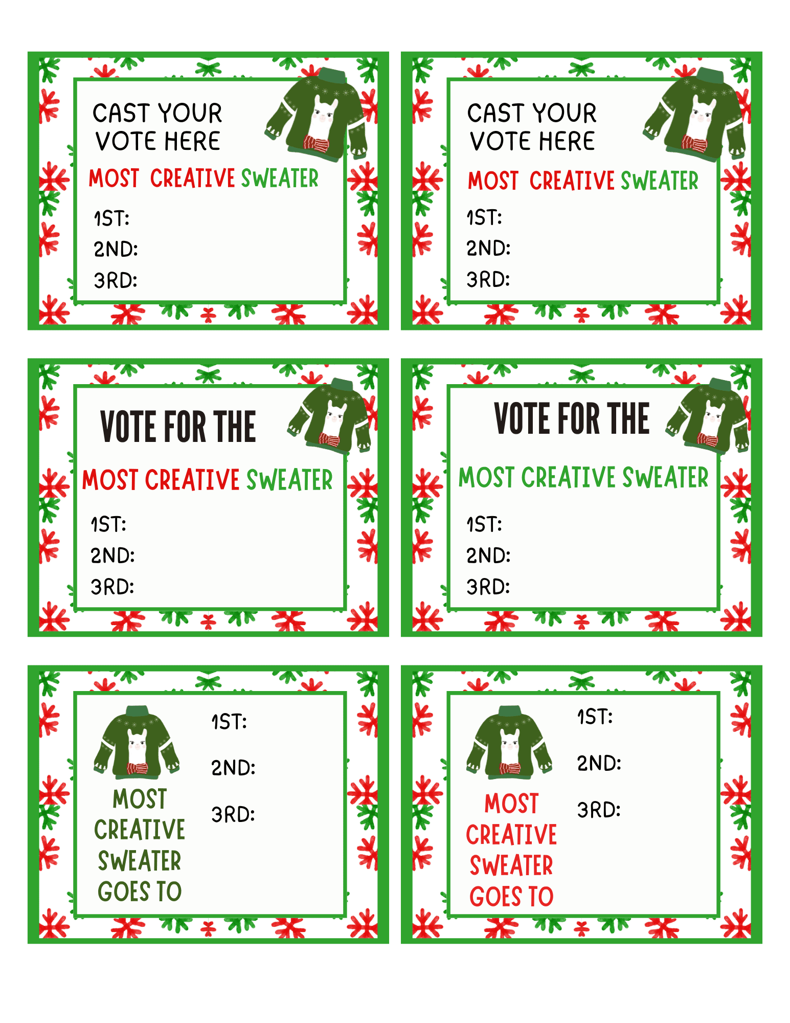 Ugly Christmas Sweater Voting Ballots (Free to Print) - 24hourfamily.com