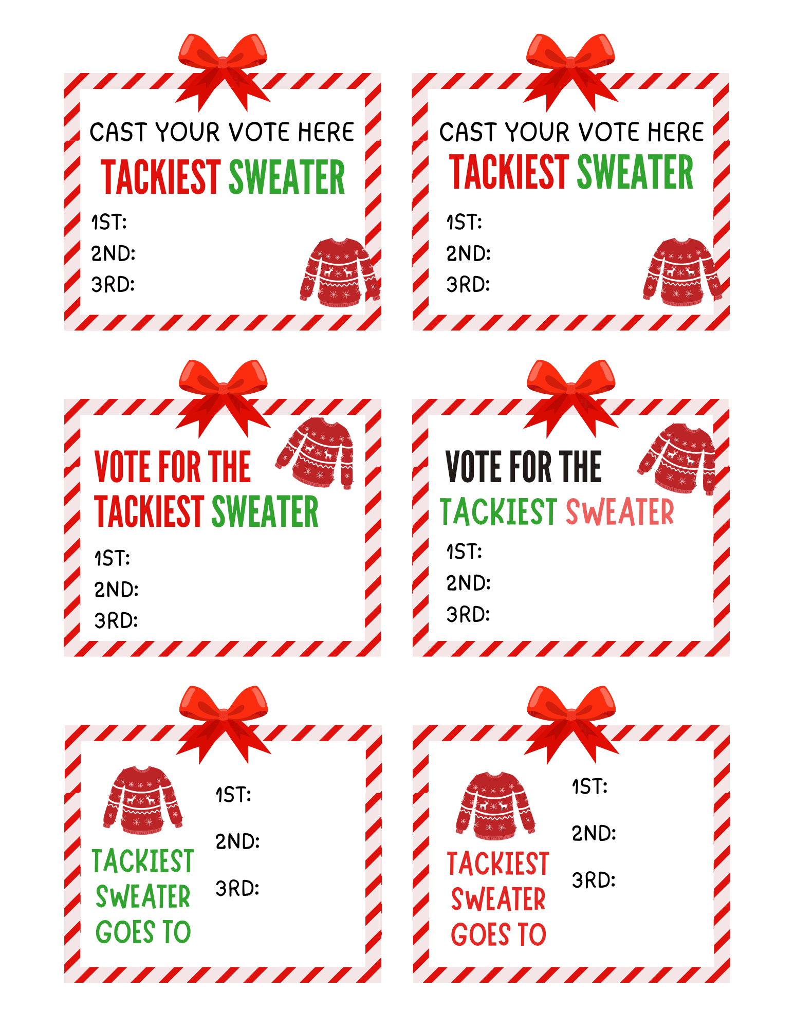 Ugly Christmas Sweater Voting Ballots (Free to Print) - 24hourfamily.com