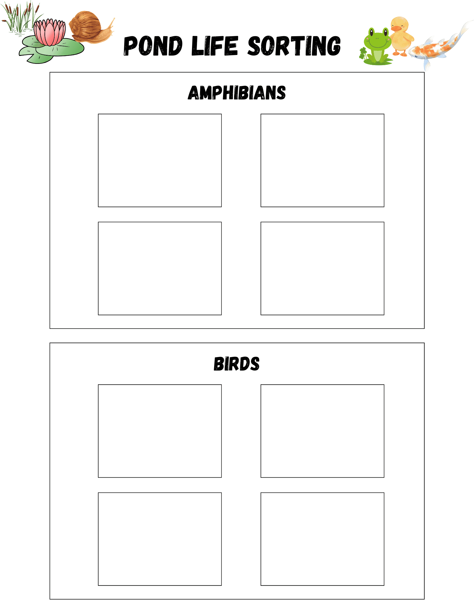 Pond Life Sorting Activity Mats (Free PDF Printables)
