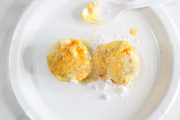 volcano lemon stem science project for kids - add baking soda to a lemon to make a fizzy reaction