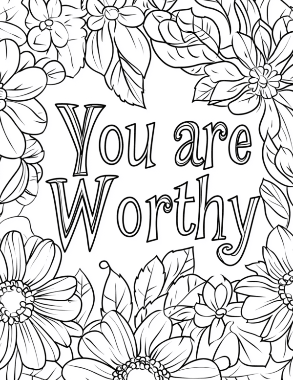 Vision board with a text saying "You are worthy" surrounded by flowers