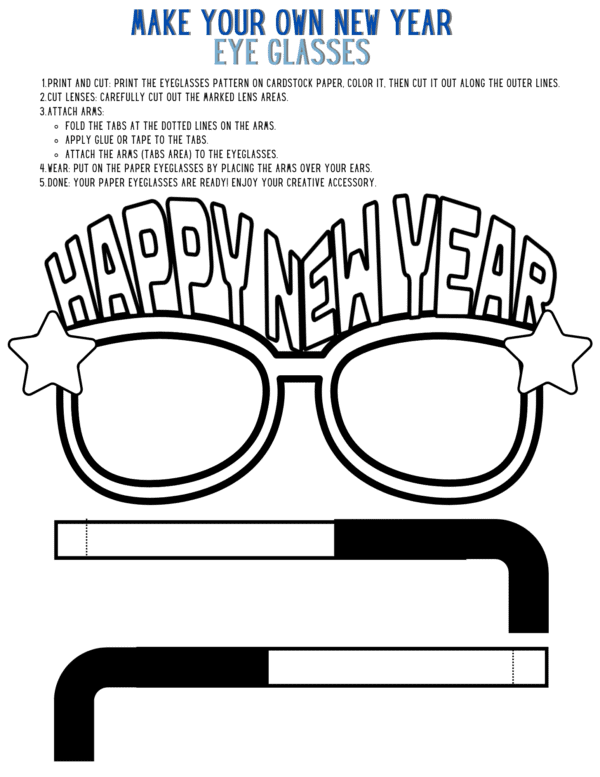 Printable New Year’s glasses with a sparkling design, perfect for celebrating in style