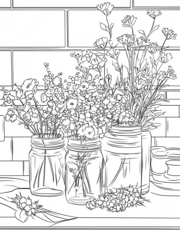 Different types of fresh flowers in a jar set on a simple background