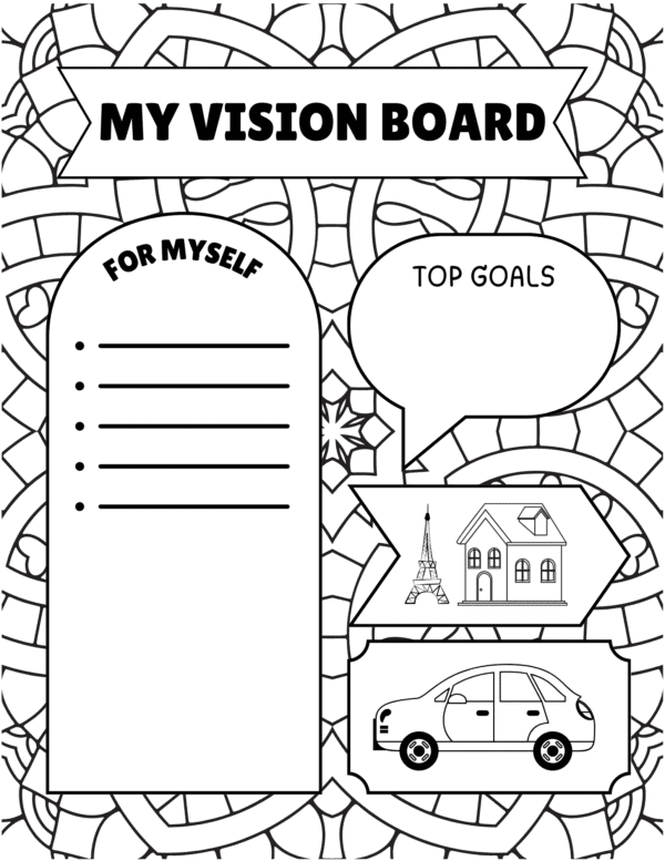 Visualize your success with Vision Board Coloring Pages. A fun, creative way to stay motivated and keep your goals in focus