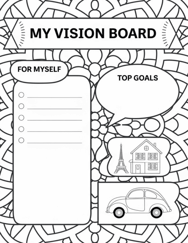 My vision board showing top goals for myself