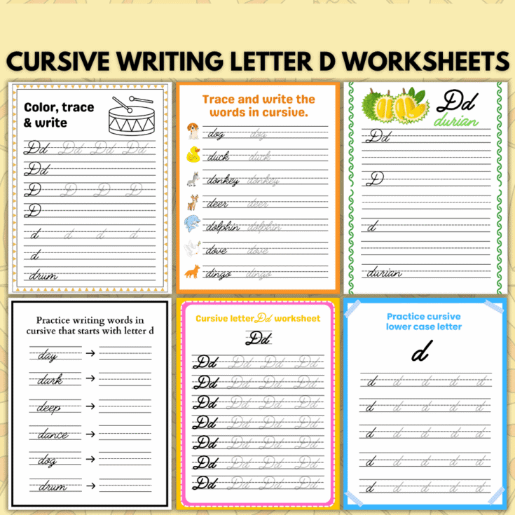free printable cursive wrtiing letter d worksheets