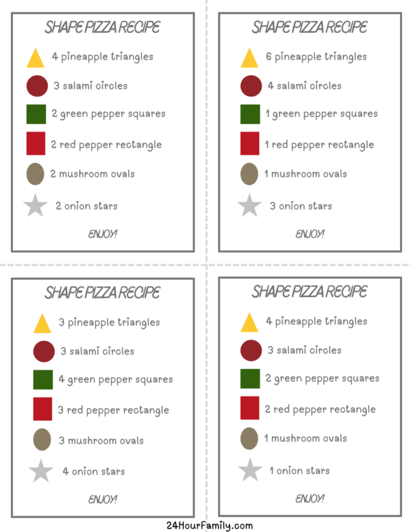 printable game to learn shapes on a printable pizza