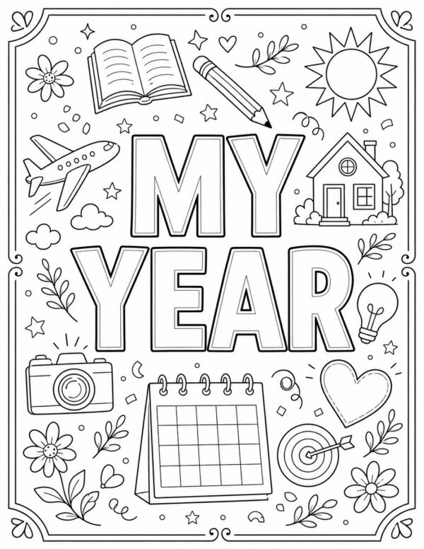 my year vision board printable coloring page for journal