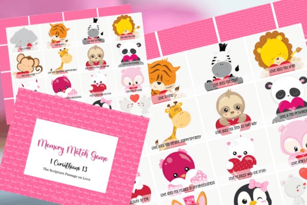 Valentine's Day Bible Printables, Love Bible Verses Match Game, Biblical Couples Matching Game, Valentine's Day Scripture Activities