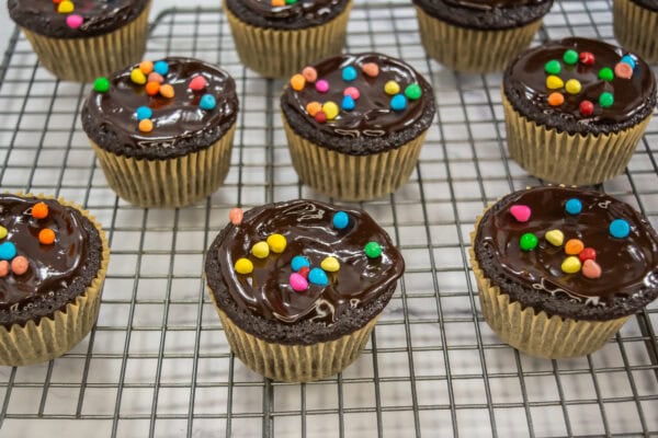 Finished product of the Cosmic Brownie Cupcake Recipe