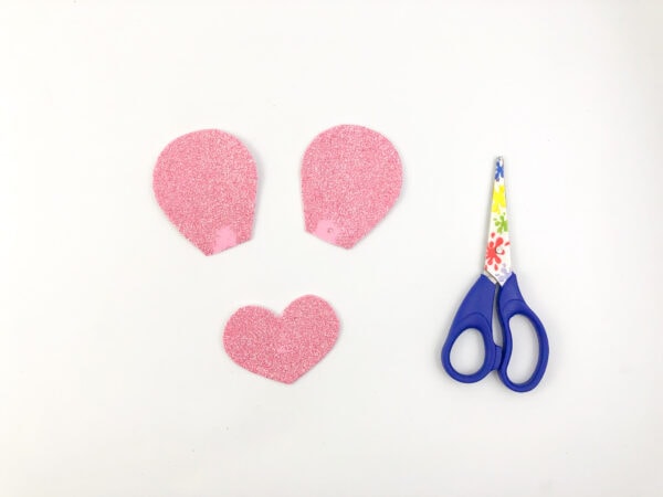 craft supplies needed to make a Valentine's day bear paper craft with free printable template