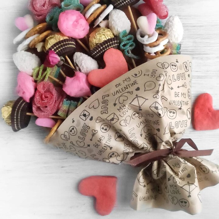 valentine's day candy bouquet charcuterie board