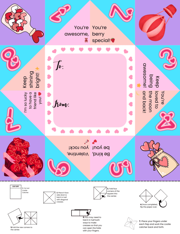 Valentine’s Day jokes, Valentine’s Day game for kids, paper Valentine’s gift, Valentine’s Day activity for kids, foldable paper gifts, cute printable Valentine’s, Valentine’s fortune paper crafts