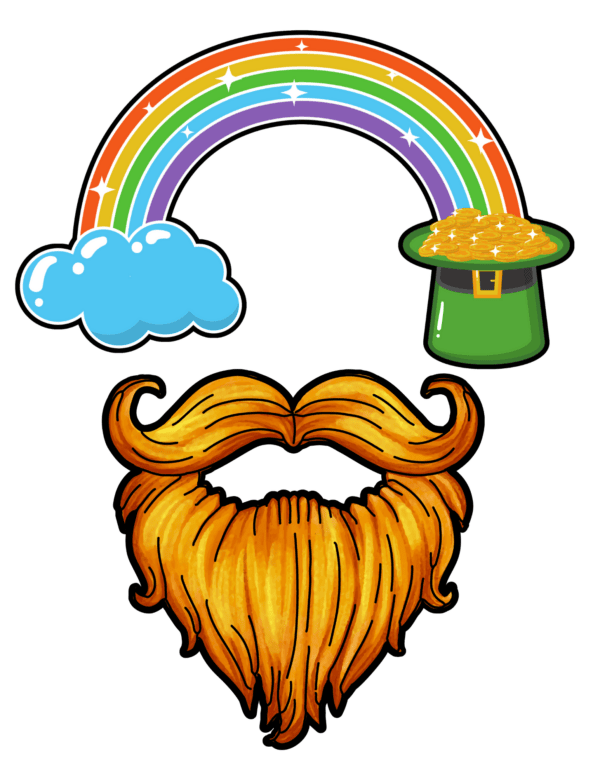 A rainbow with a pot of gold and a golden beard.