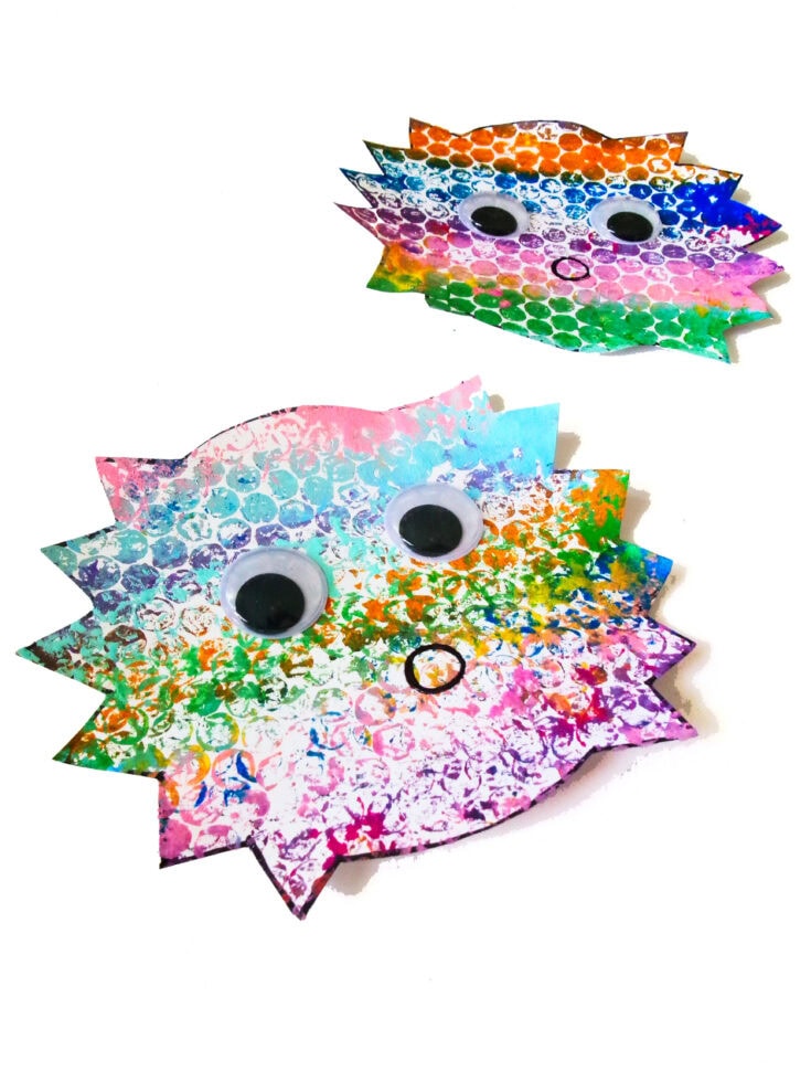 puffer fish bubble wrap painting craft