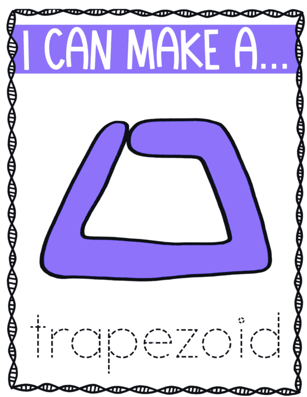 A trapezoid shape made with thick purple lines, with the text "I CAN MAKE A... trapezoid."
