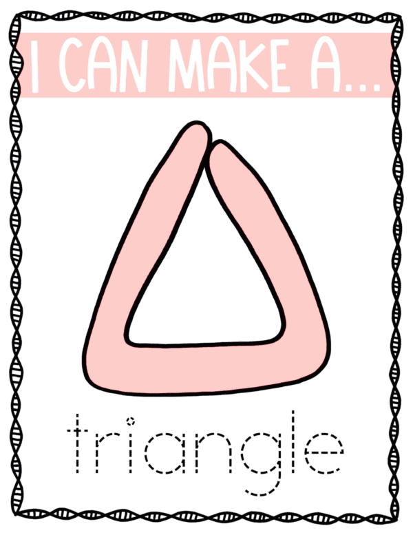 A triangle shape made with thick peach lines, with the text "I CAN MAKE A... triangle."
