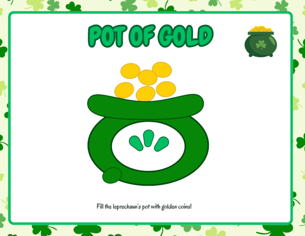 A playdough mat with a green pot of gold and yellow coins