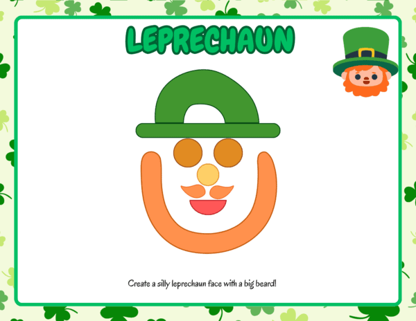 A leprechaun-themed playdough mat with a green hat and a smiling face