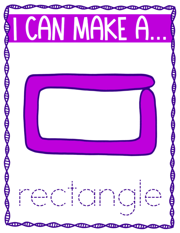 A rectangle shape made with thick violet lines, with the text "I CAN MAKE A... rectangle."