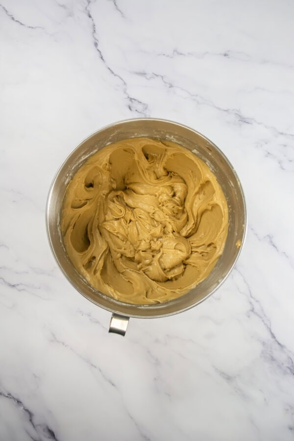 Bowl of smooth espresso cupcake batter.