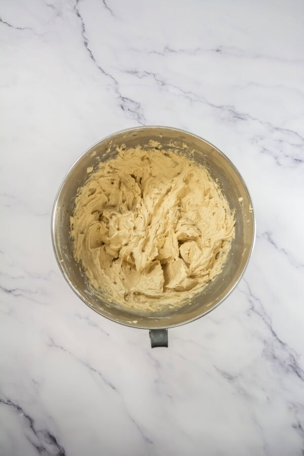 Bowl of finished coffee frosting ready for piping.