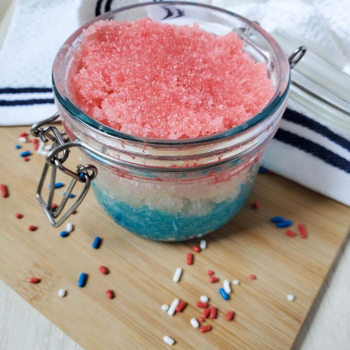 Red, white and blue homemade sugar scrub recipe