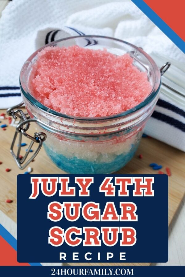 July 4th themed sugar scrub in glass jar