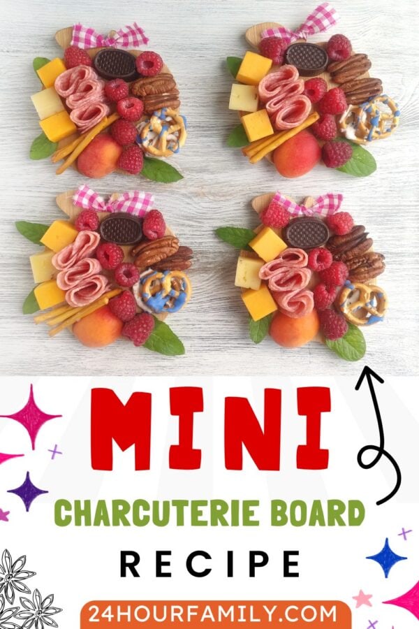 Graphic showing mini charcuterie boards with bold recipe title